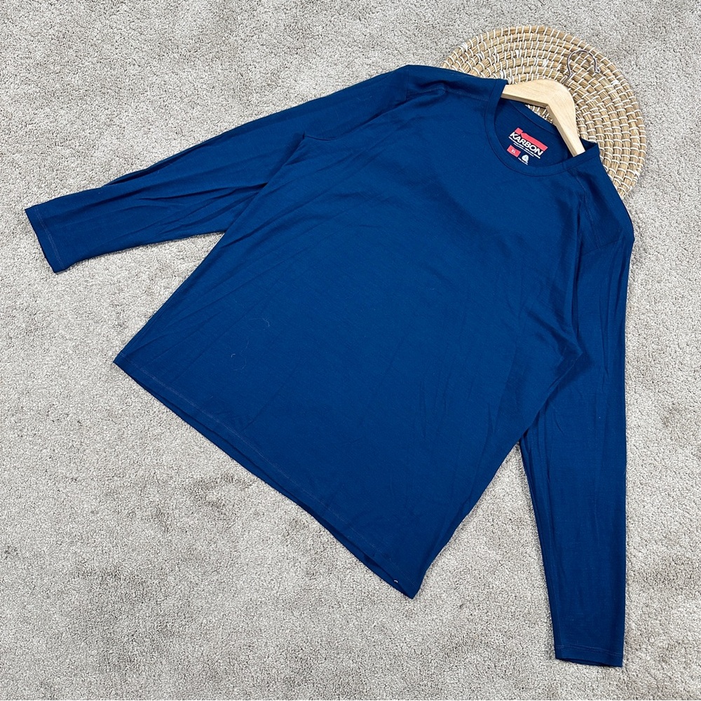 Karbon Men’s Merino Wool Longsleeve Shirt Crew Neck Base Layer Outdoor Blue XL - Picture 2 of 13